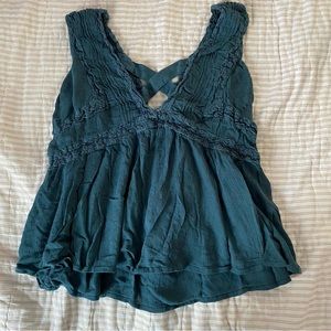 American Eagle Blue Lacy Flowy Top
